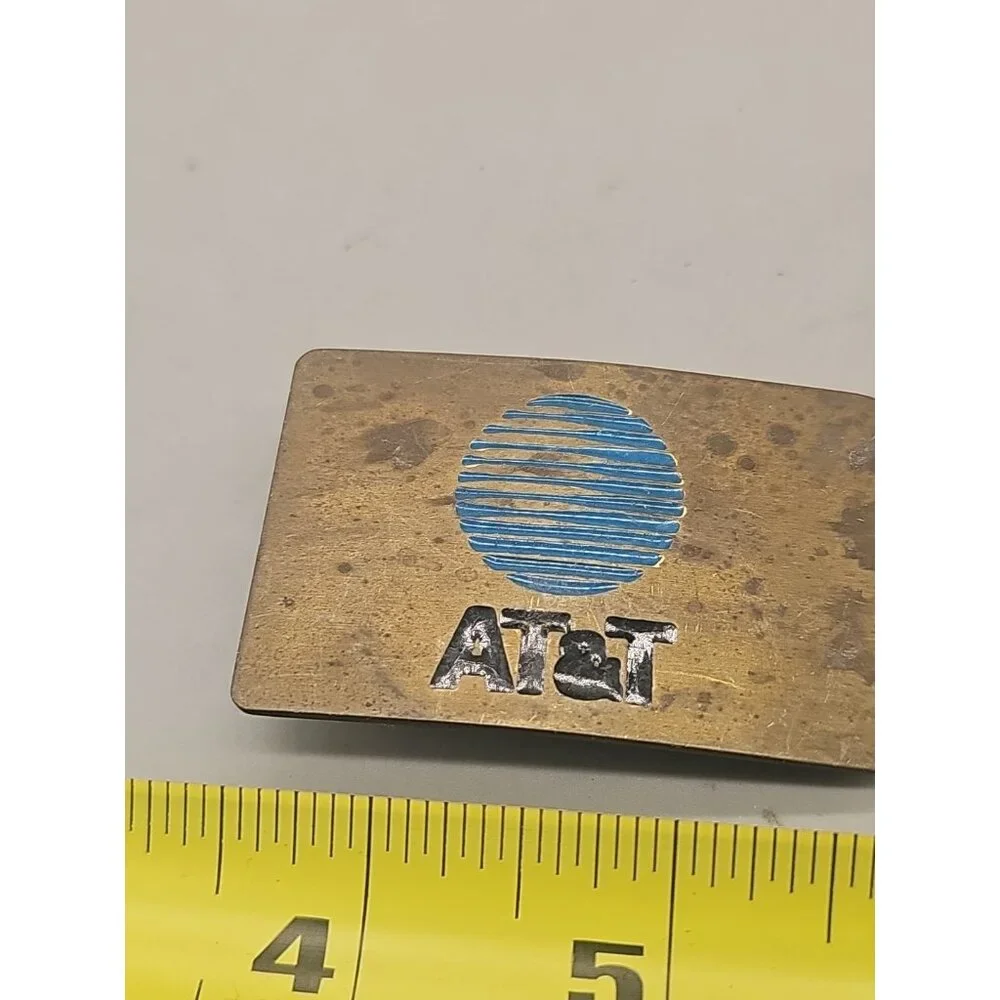 VINTAGE MEN'S BRASS AT&T‎ BELT BUCKLE Solid Brass USA